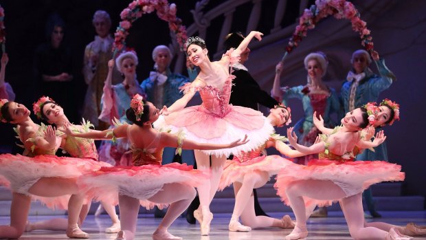 Ako Kondo (centre) performs as Princess Aurora during a dress rehearsal of David McAllister's production of The Sleeping Beauty.