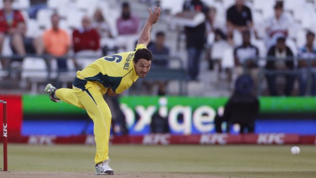 Pitched up: Nathan Coulter-Nile bowls during the recent T20 series against South Africa. 