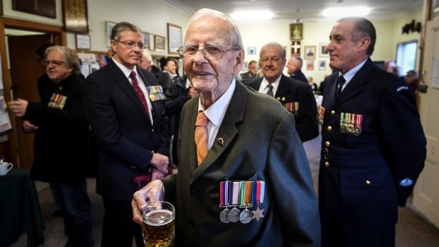 World War II veteran Tom Randall, 102, at the Anglesea RSL club.