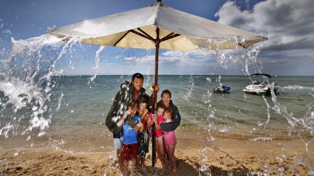 Jayden Doolan and his wife Shay, with children Archer, Zane, Ella and Macy, are camping in Dromana.