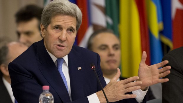 Military edge needed: US Secretary of State John Kerry delivers his speech during a 23-nation conference in Rome. 