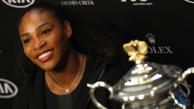 Serena Williams after winning the 2017 Australian Open, when she was pregnant with her first child.