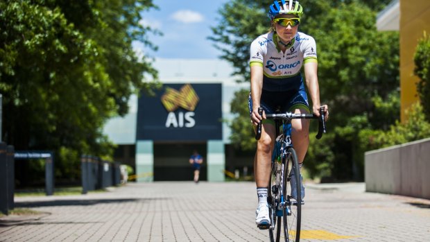 Wheels turning: cyclist  Gracie Elvin at the AIS in December.