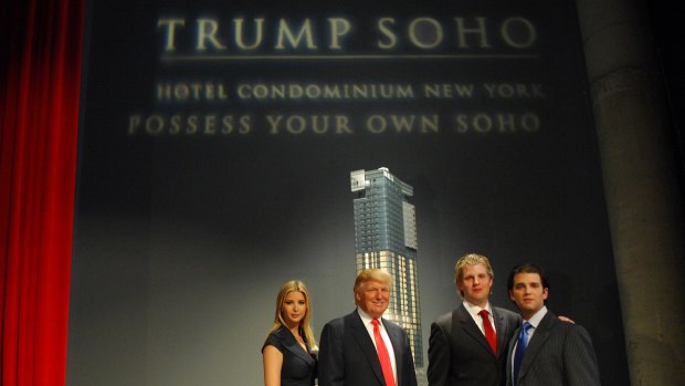 Donald Trump with his children Ivanka, Eric and Donald Trump jnr at a launch for the  Trump Soho Hotel Condominium in 2007. 