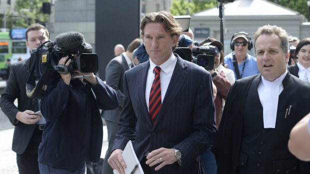 James Hird arrives at the Federal Court on Monday morning.