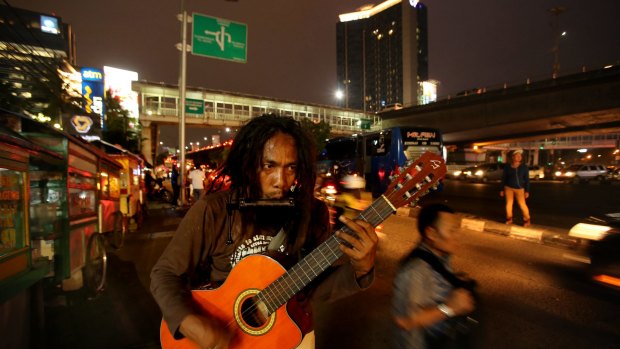 'Ho' Mulyono on the streets of Jakarta.  He has been detained three times and sent to social rehabilitation centres in Jakarta. 