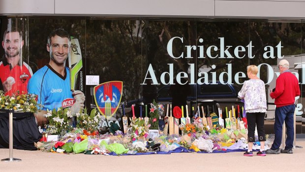 Never forgotten: Tributes for Phillip Hughes outside Adelaide Oval.
