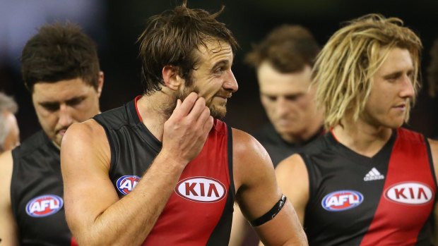 Jobe Watson leaves the field after Sunday's big loss to St Kilda.