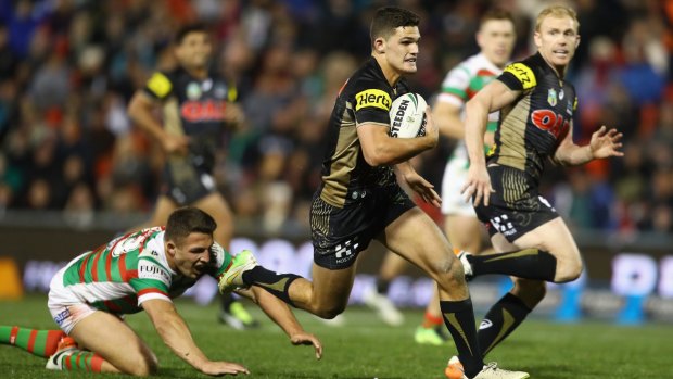 Young gun: Nathan Cleary makes a break against South Sydney.