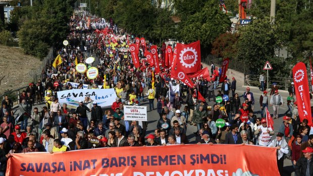 Before the deadly explosion people gathered to march in Ankara.