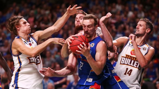 Anthony Drmic of the Adelaide 36ers wins the ball during the round 16 NBL match between the Adelaide 36ers and the Brisbane Bullets.