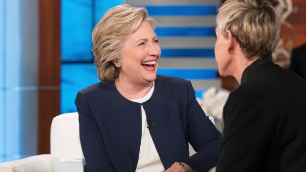 All smiles: Hillary Clinton laughs with Ellen Degeneres on Thursday.