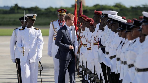 Prince Harry on the first day of an official visit to the Caribbean on Sunday in Antigua, Antigua and Barbuda.