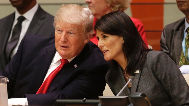 United States President Donald Trump speaks with US Ambassador to the United Nations Nikki Haley before a meeting during the United Nations General Assembly in New York this week.