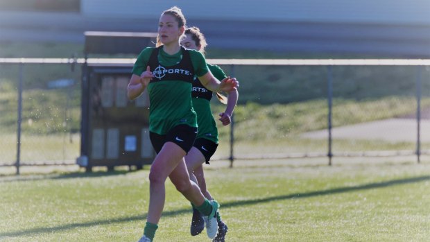 Canberra United recruit Liana Danaskos at preseason training on Monday.
