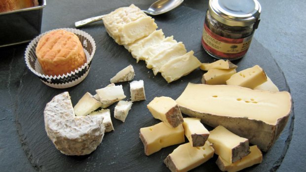 Cheese tasting platter at Fromagerie Laurent Dubois in Paris.