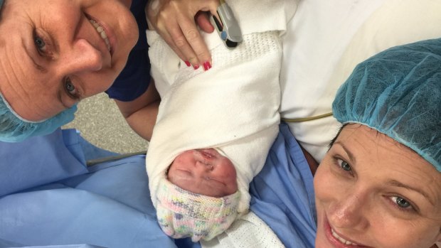 Kylie and Amee in hospital after the birth of Zoe.