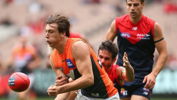 Caleb Marchbank joins Rhys Palmer and Jarrod Pickett in the Giants march to Carlton.