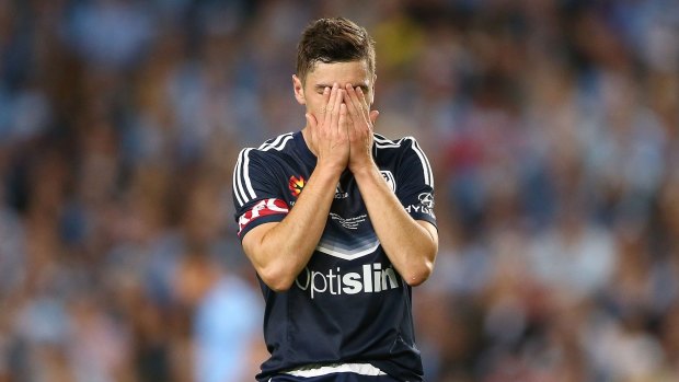 Melbourne Victory's Marco Rojas despairs after his penalty was saved.