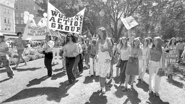 Germaine Greer at a women's liberation march in Sydney in 1972, during what was a transformative decade for Australia socially and politically.
