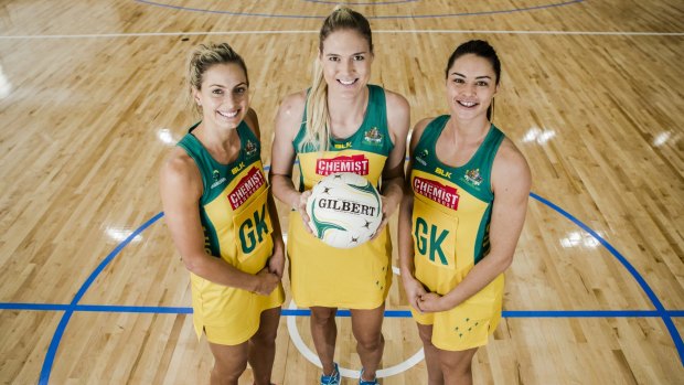 Diamonds Laura Geitz, Caitlin Bassett and Sharni Layton have been in camp at the AIS.