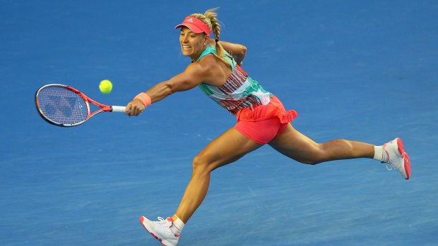 Angelique Kerber plays a backhand in her Women's Singles Final match against Serena Williams.