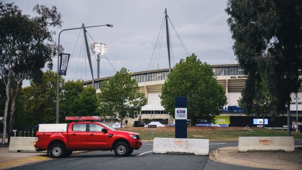 The ACT government place concrete barriers to increase the safety at Canberra Stadium and Manuka Oval.