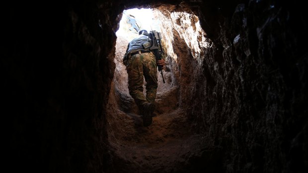A tunnel exit at the town of Badana that was liberated from the Islamic State group on Monday. 
