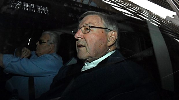 George Pell arrives at his barrister's chambers in Melbourne ahead of his court hearing on Friday.
