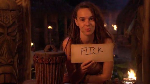 Kristie casting her supposedly insane vote for Flick at last night's Tribal Council.