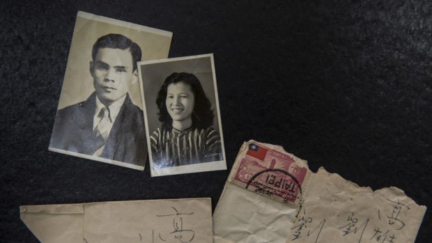 Liu Yao-ting, left, a victim of the White Terror, and his wife, Yueh-Hsia, and the letters written between them at the Taiwan Association for Truth and Reconciliation in Taiwan.