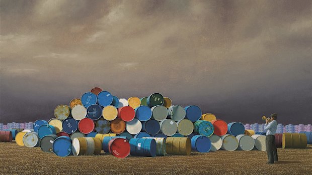 Jeffrey Smart's The Oil Drums. 