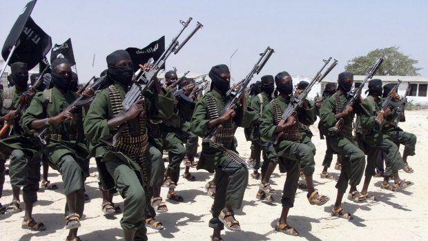 Al-Shabab fighters outside of the Somalian capital Mogadishu in 2011.