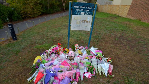 Flowers at Koonung Creek Linear Park in Doncaster a few days after Masa Vukotic was murdered.