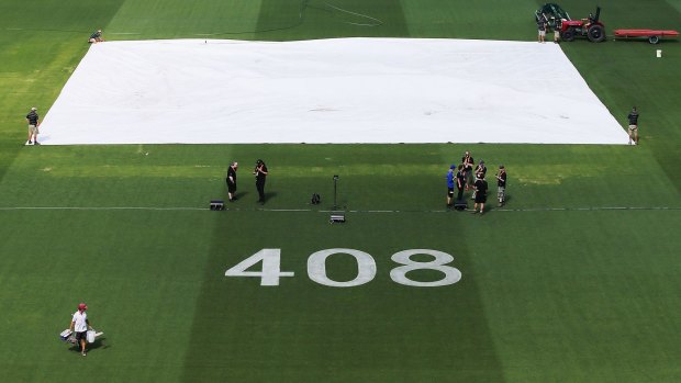 The number 408, the Test cap number of the late Phillip Hughes, was painted on the Adelaide Oval outfield on Monday.