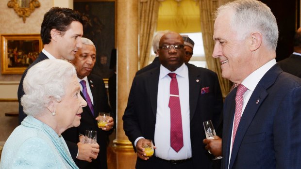 The Queen talks to Australian Prime Minister Malcolm Turnbull in 2015.