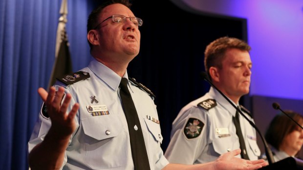 AFP Deputy Commissioner Mike Phelan and AFP Commissioner Andrew Colvin address the media during a press conference on the organisation's work during the Bali Nine investigation, at the AFP Headquarters in Canberra on Monday.