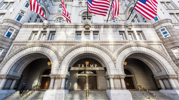 The entrance to Trump International Hotel and the Old Post Office Tower.