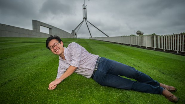 Canberra architect Lester Yao is the organiser of a mass roll-a-thon down the lawns of Parliament House on Saturday.