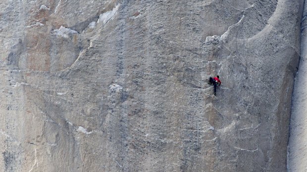 Kevin Jorgeson climbs up the Dawn Wall of El Capitan in California's Yosemite National Park.