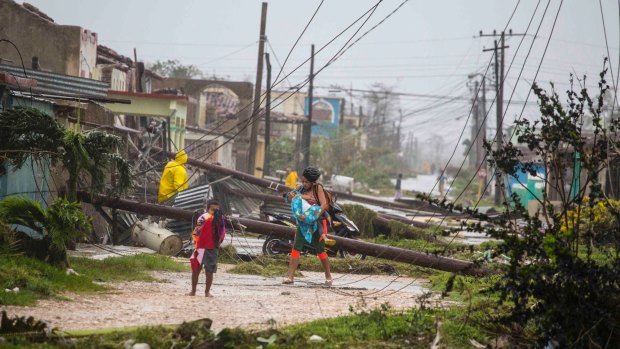 Power lines felled by Hurricane Irma, in Caibarien, Cuba