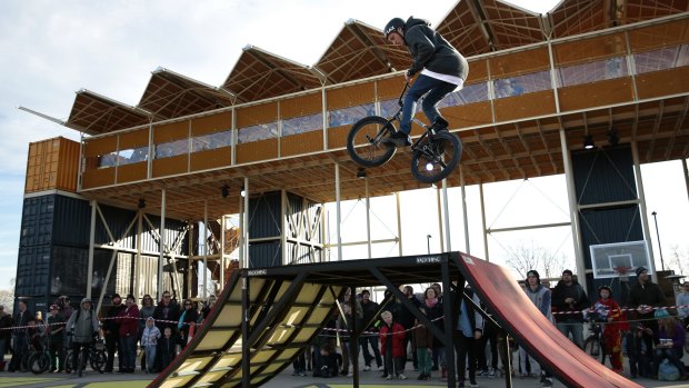 The ACT Jam BMX event at Westside Acton Park. Riders get some air.