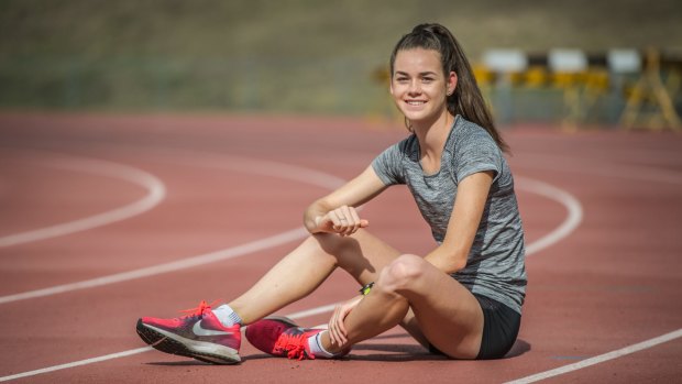Sixteen year old Canberra runner Keely Small on the AIS athletics track.