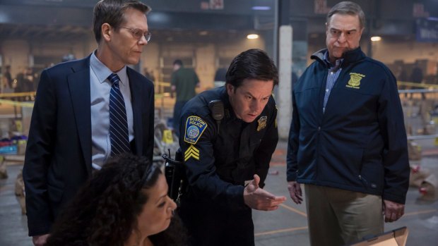 Race against time: Kevin Bacon, Mark Wahlberg and John Goodman as Boston bombing investigators in <i>Patriots Day</i>.