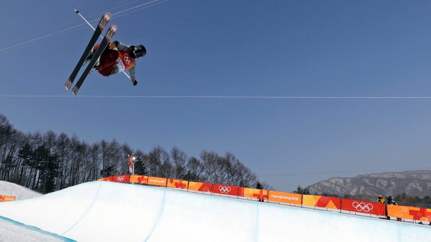 Up and away: Brita Sigourney takes to the air during the women's halfpipe final at Phoenix Snow Park.