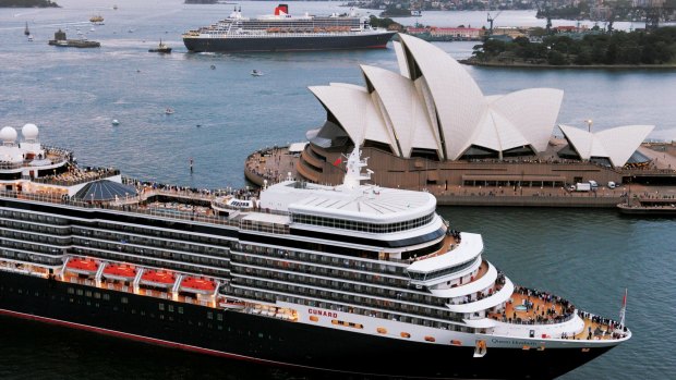 Cunard's Queen Mary 2 and Queen Elizabeth in Sydney Harbour.