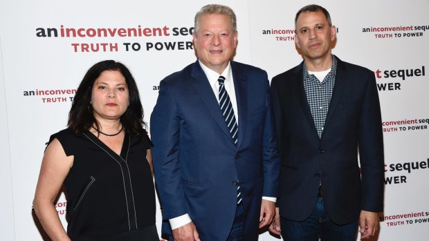Co-directors Bonni Cohen, left, and Jon Shenk with Al Gore at a screening of the latest movie in New York. 
