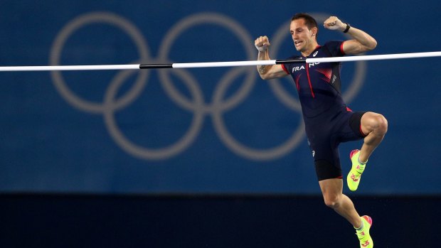 Renaud Lavillenie of France clears the bar for silver. 