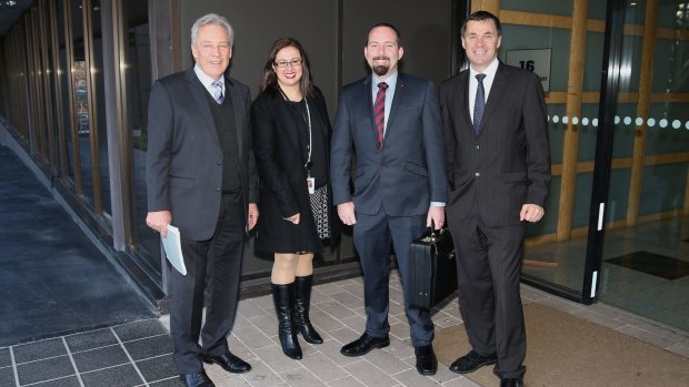 The way they were: former Australian Motoring Enthusiast Party senator Ricky Muir (second from right) in July with advisers Peter Breen (left), Sarah Mennie and Glenn Druery. 