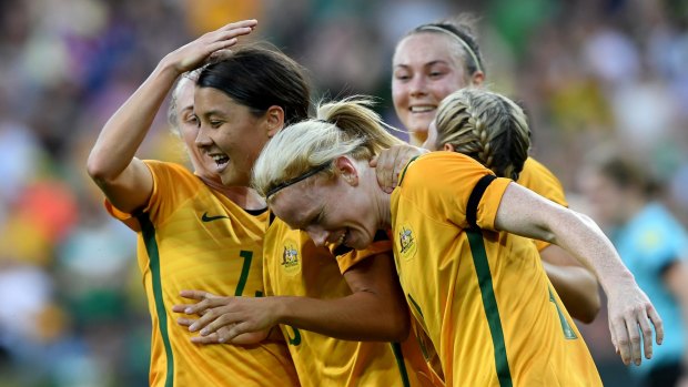 Sam Kerr was on target twice for the Matildas on Wednesday night.